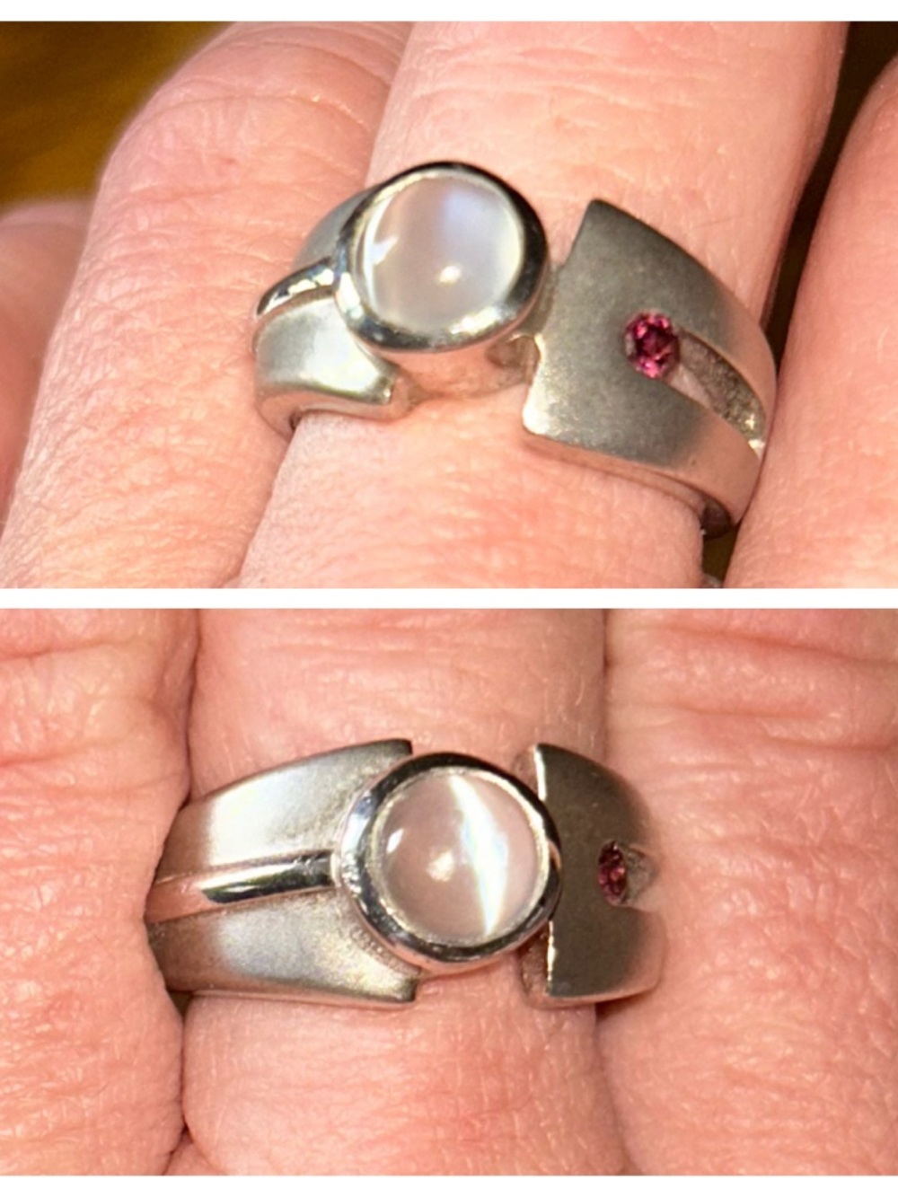 Moonstone w Tourmaline Accent Stone 925 Silver Ring Jewelry Sz 8.5